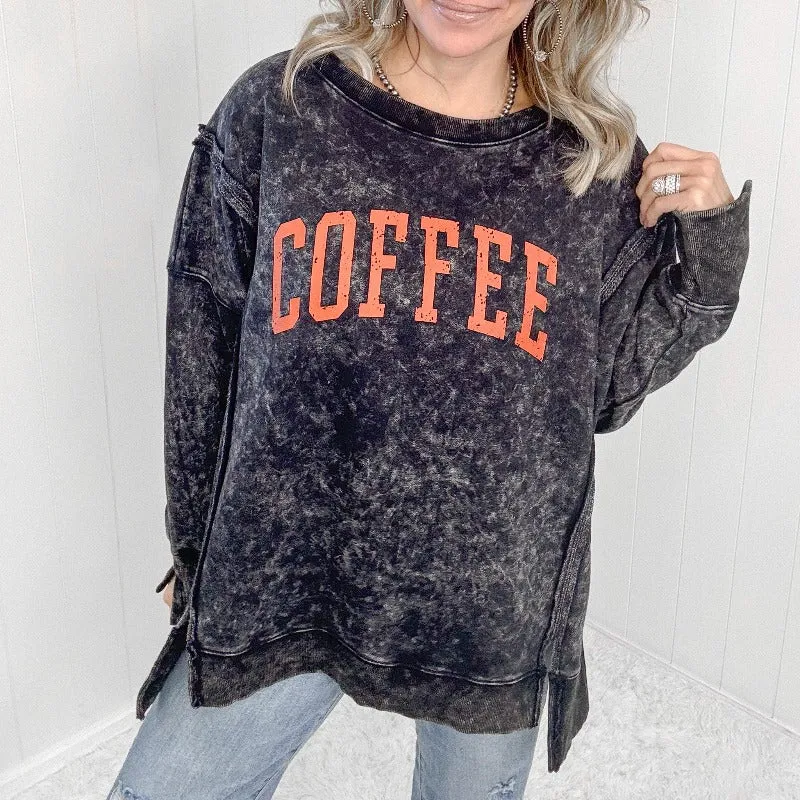 Washed Black Long Sleeve Coffee Pullover