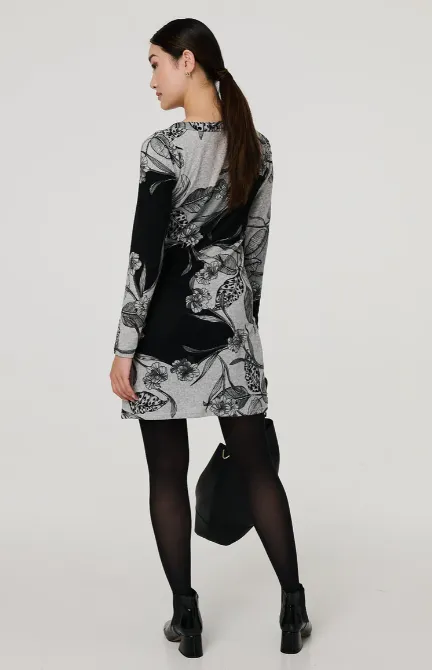 Wilma Grey Floral Shift Mini Dress