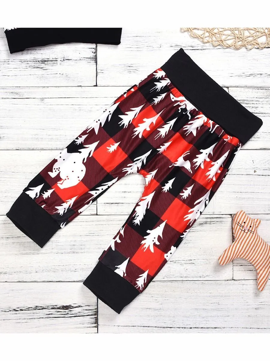 Winter Toddler Unisex Baby 2 Piece Christmas Tree Deer Print Outfit Hoodie and Pants