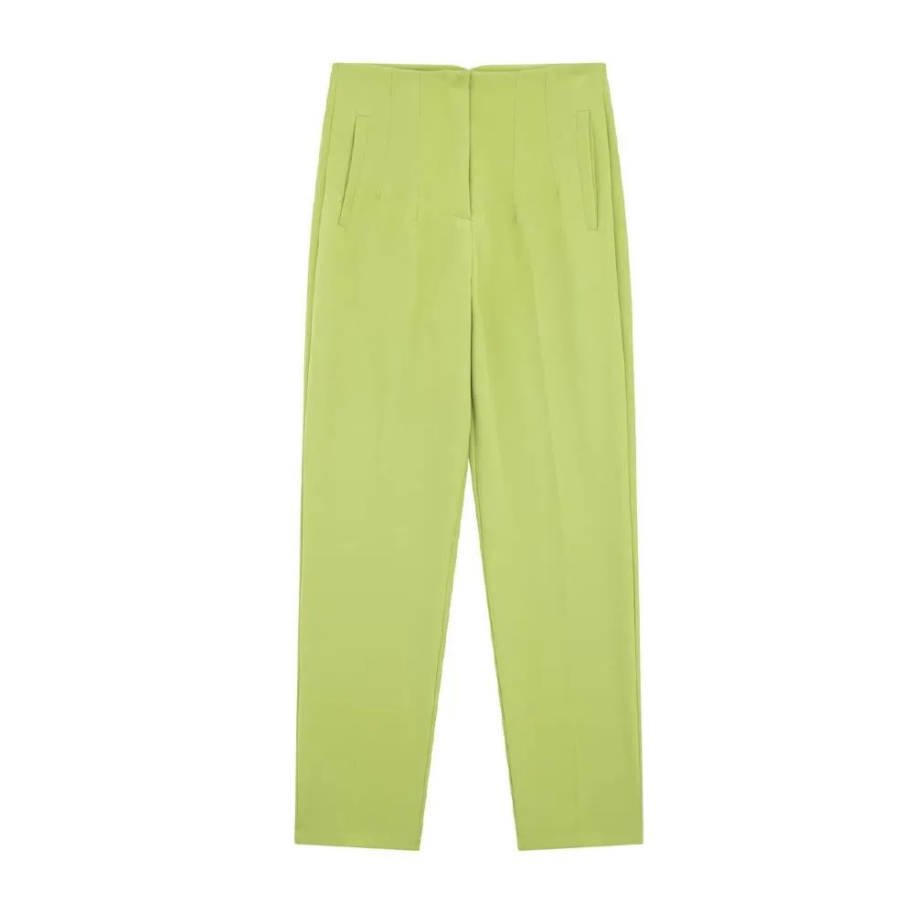 Women's Casual Solid Color High Waist Slim-fit Straight-leg Pants