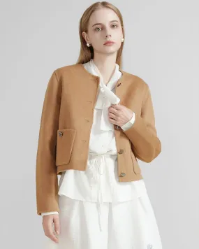 Women's Double Faced Wool Cropped Jacket Round Collar