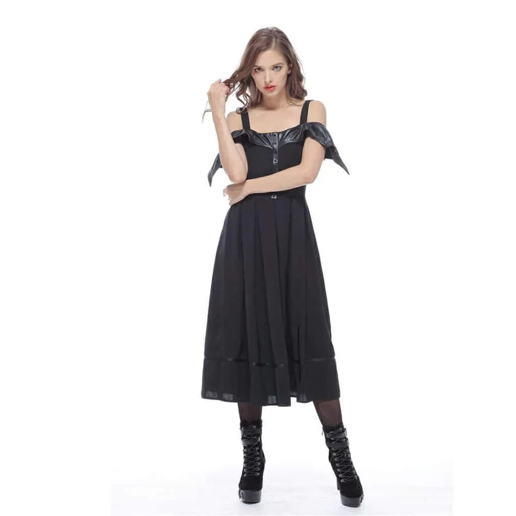 Women's Faux Leather Bertha Collar Goth Dress