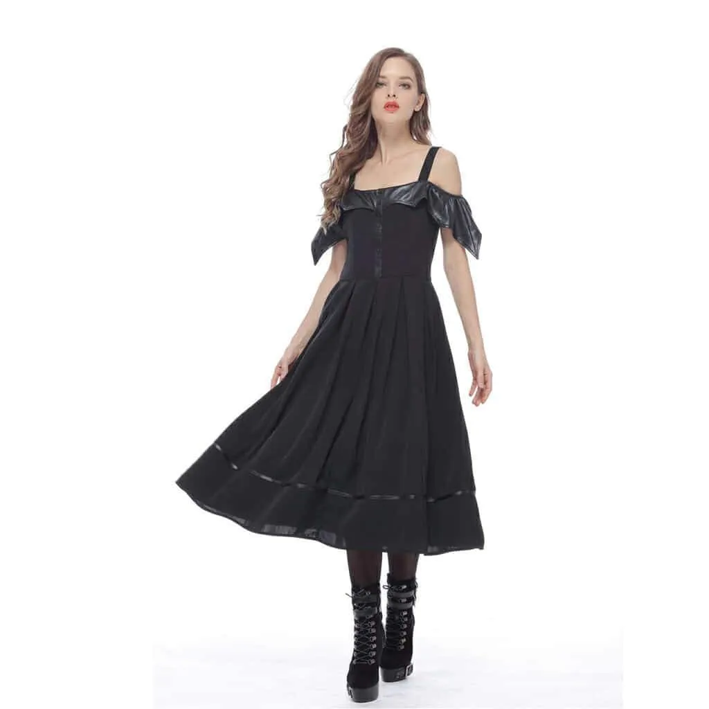 Women's Faux Leather Bertha Collar Goth Dress