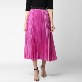 Women's Lavender Satin Pleated Skirt - StyleStone