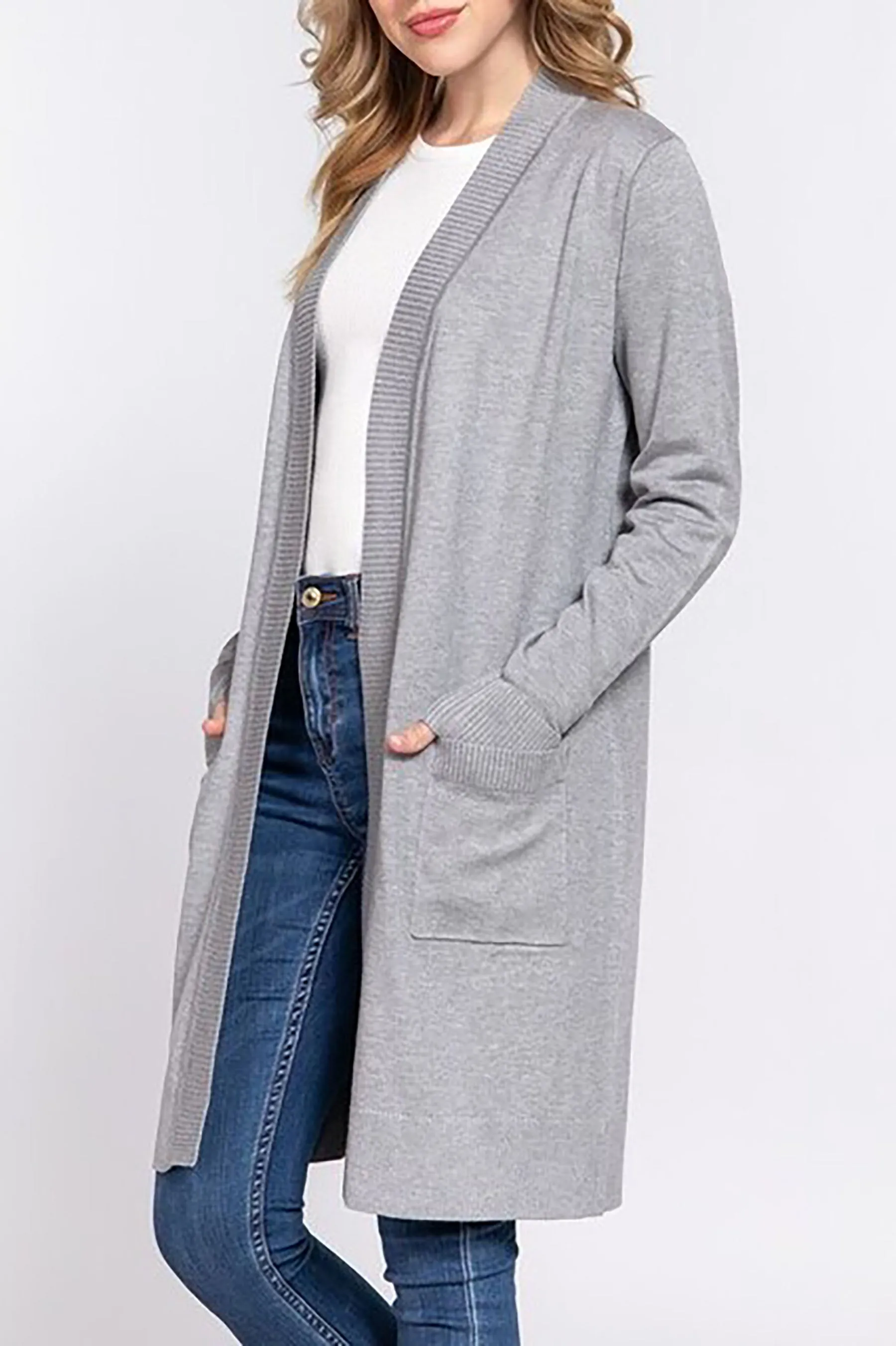 Women's Open Tunic Sweater Cardigan With Pockets