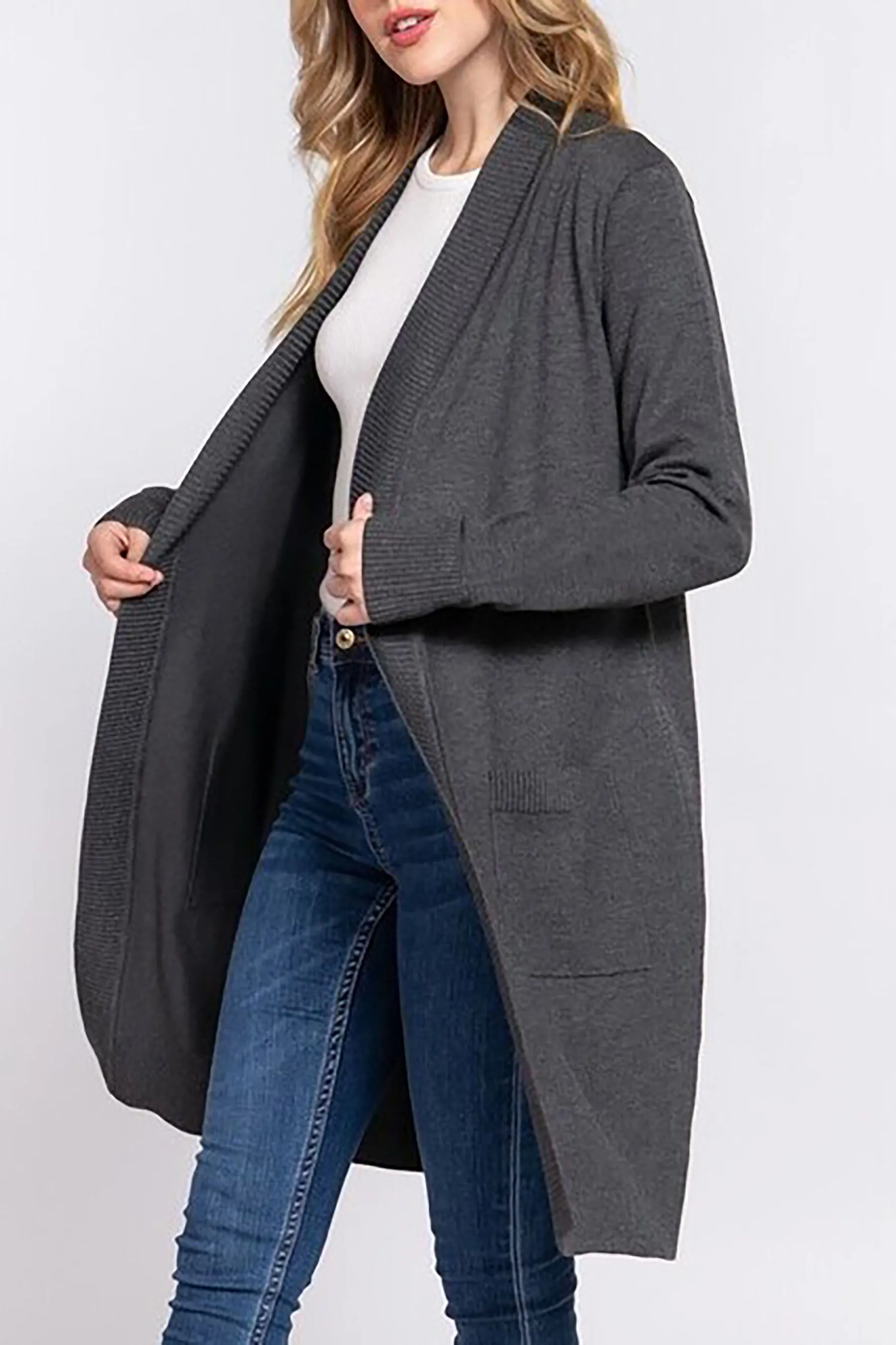 Women's Open Tunic Sweater Cardigan With Pockets