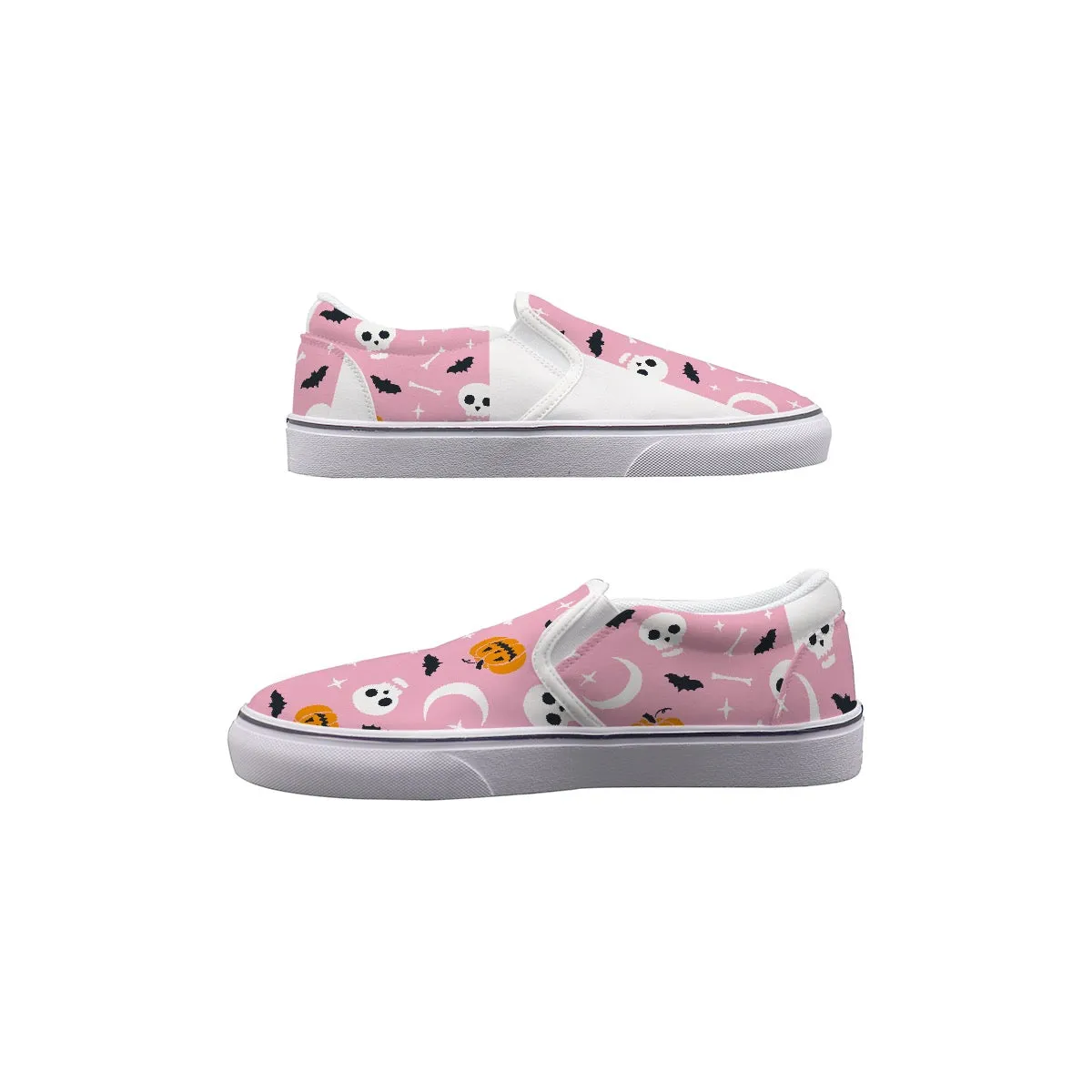 Women's Slip On Sneakers  241 white and pink Halloween print