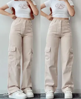 Women's Straight High Waist Fashion Designer Cargo Pants