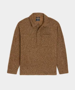 Wool-Silk Knit Polo in Leather Brown