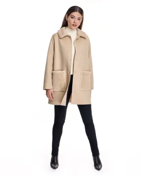 Woolblend Walking Coat with Shearling Trim