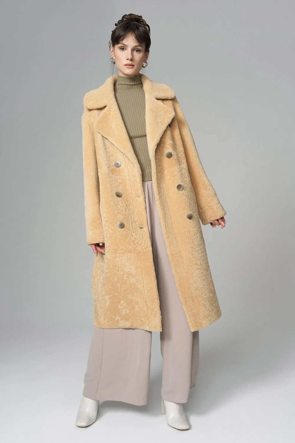 Yellow Reversible Genuine Sheepskin ﻿Maxi Coat