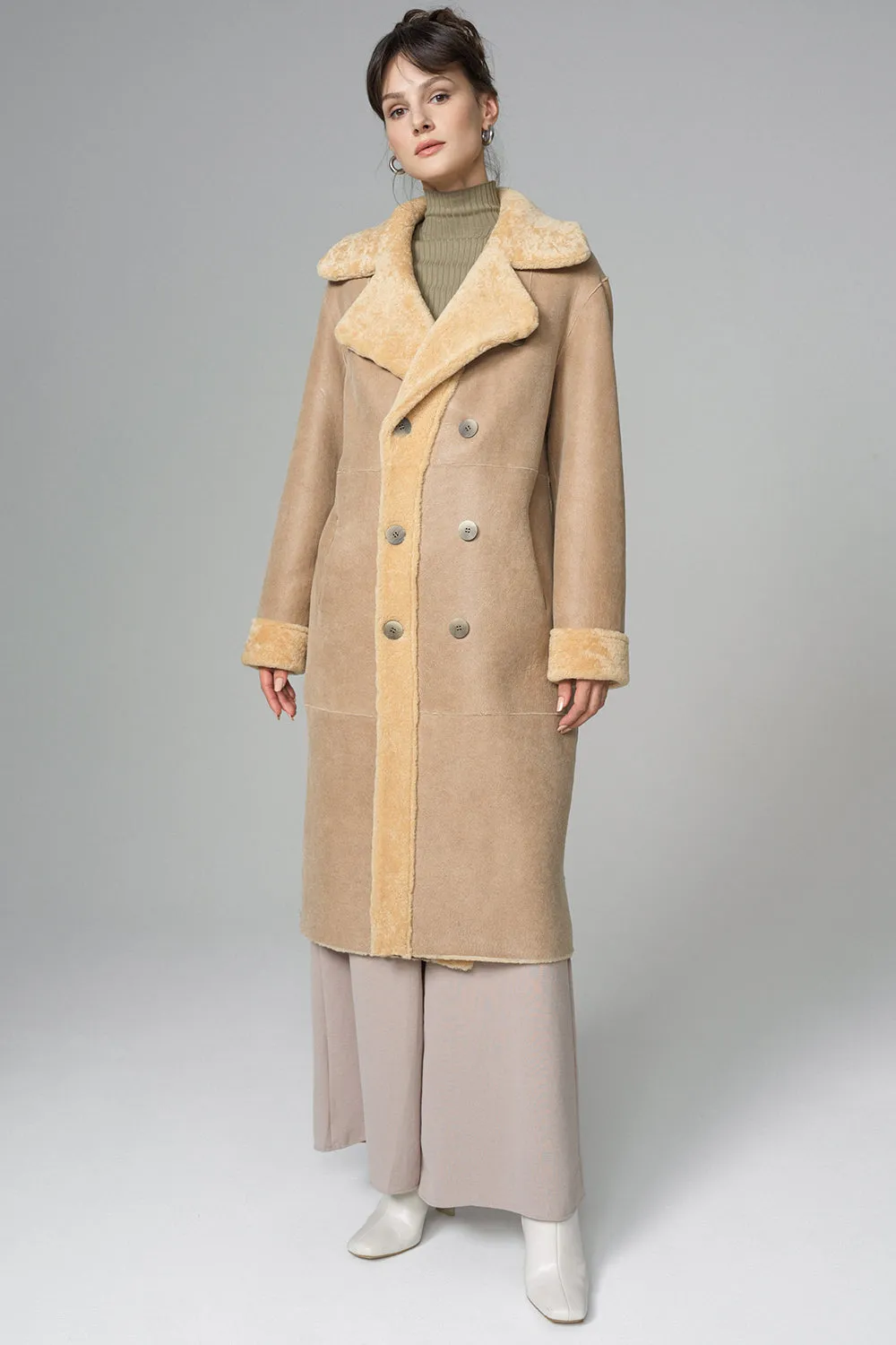 Yellow Reversible Genuine Sheepskin ﻿Maxi Coat