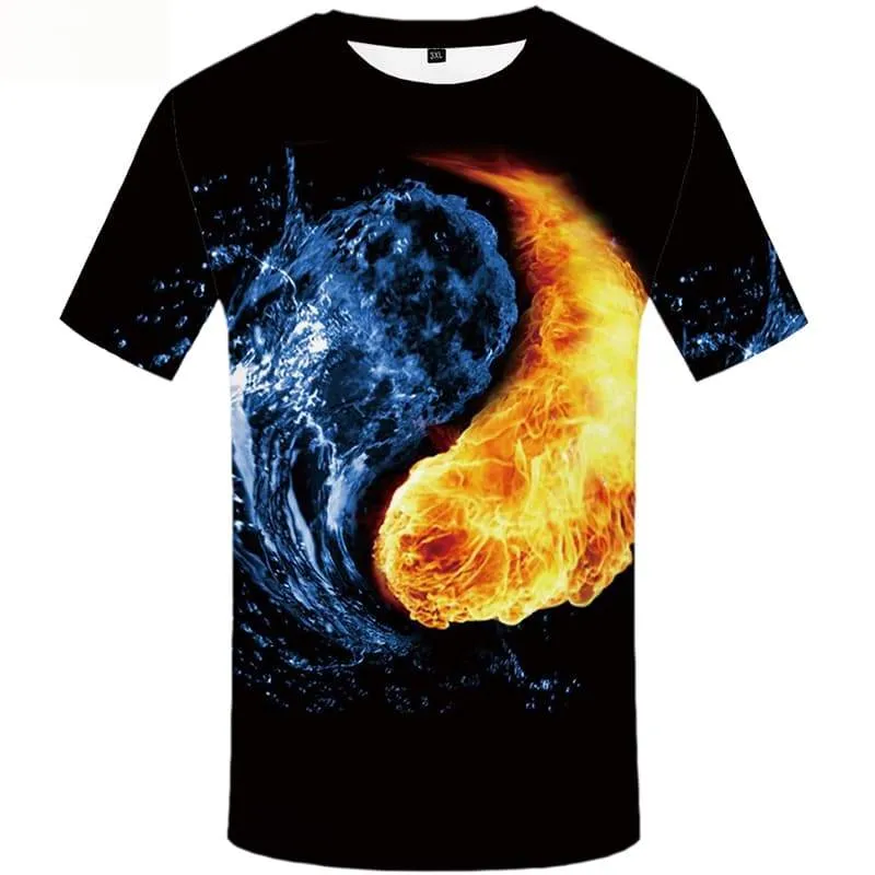 Yinyang T-shirt Men Flame Shirt Print Water Tshirts Cool Short Sleeve Fashion