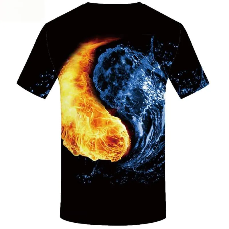 Yinyang T-shirt Men Flame Shirt Print Water Tshirts Cool Short Sleeve Fashion